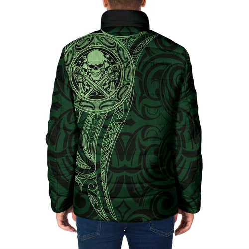 New Zealand Skull Darts Padded Jacket Aotearoa Maori Chest Tattoo Stylized Green - Aussie Hoodie