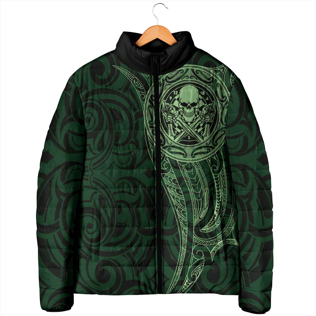 New Zealand Skull Darts Padded Jacket Aotearoa Maori Chest Tattoo Stylized Green - Aussie Hoodie