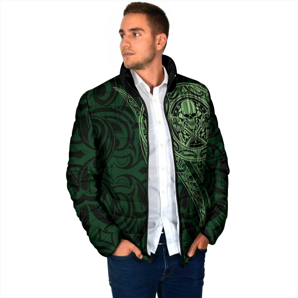 New Zealand Skull Darts Padded Jacket Aotearoa Maori Chest Tattoo Stylized Green - Aussie Hoodie