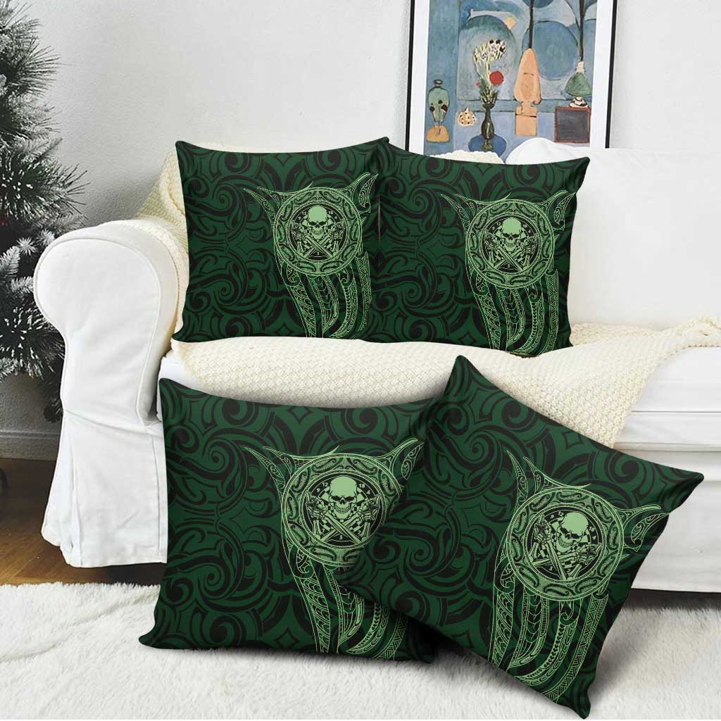 New Zealand Skull Darts Pillow Cover Aotearoa Maori Chest Tattoo Stylized Green - Aussie Hoodie