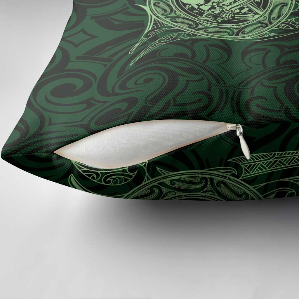 New Zealand Skull Darts Pillow Cover Aotearoa Maori Chest Tattoo Stylized Green - Aussie Hoodie