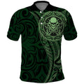 New Zealand Skull Darts Polo Shirt Aotearoa Maori Chest Tattoo Stylized Green - Aussie Hoodie