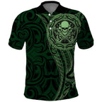 New Zealand Skull Darts Polo Shirt Aotearoa Maori Chest Tattoo Stylized Green - Aussie Hoodie