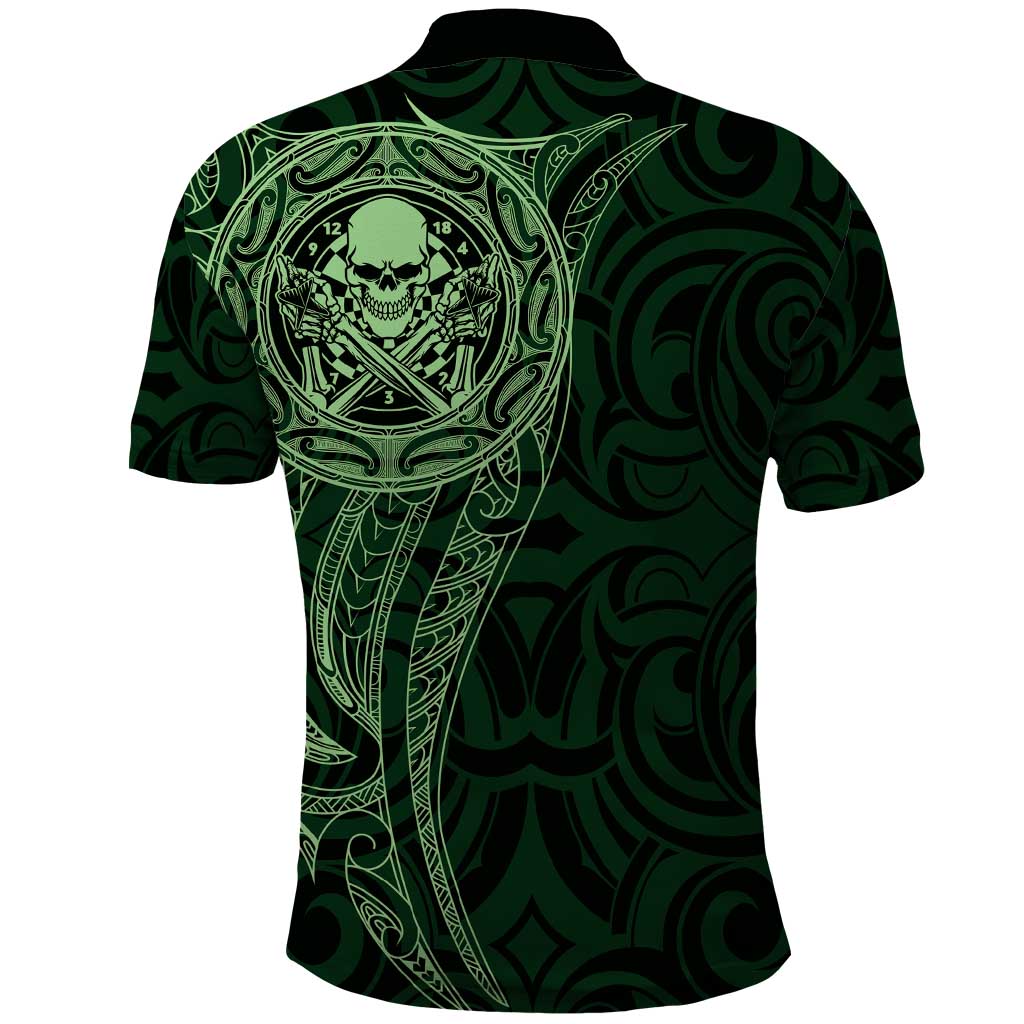 New Zealand Skull Darts Polo Shirt Aotearoa Maori Chest Tattoo Stylized Green - Aussie Hoodie