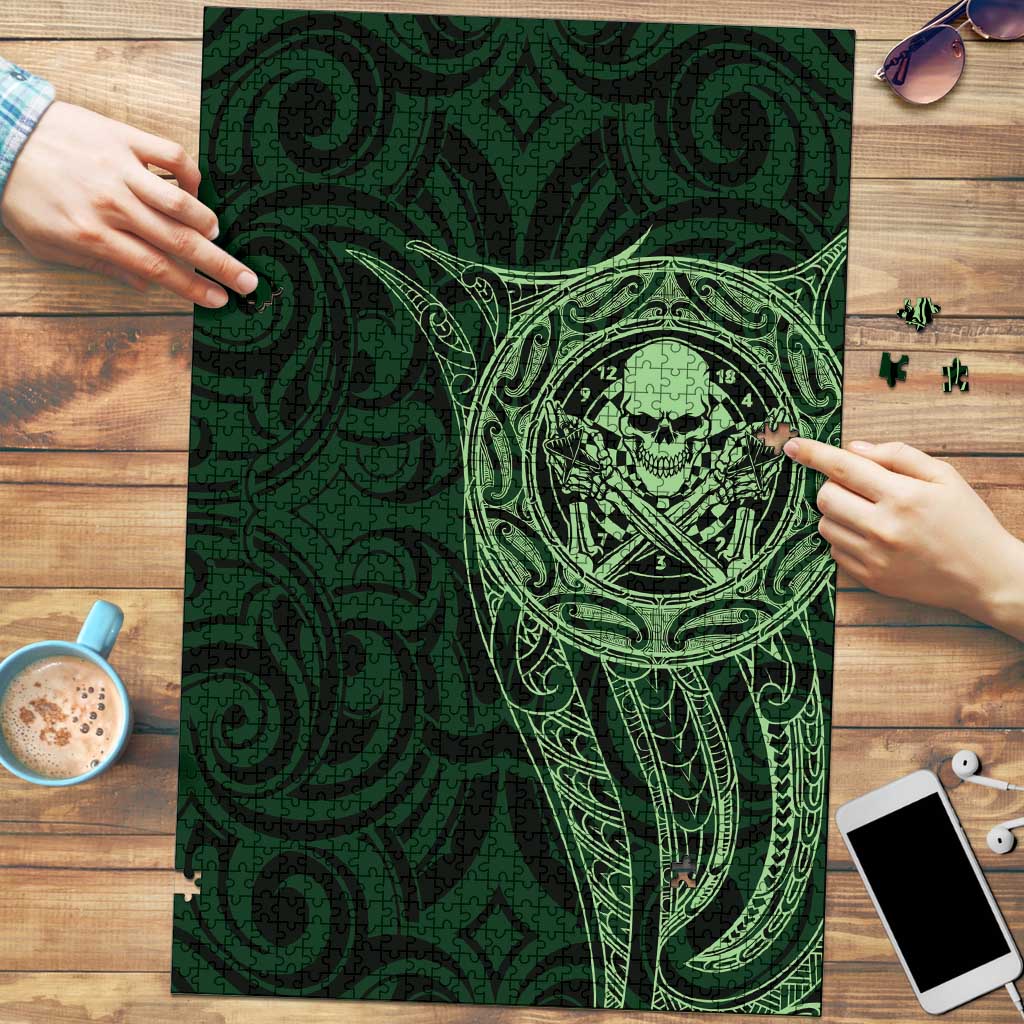 New Zealand Skull Darts Puzzle Aotearoa Maori Chest Tattoo Stylized Green - Aussie Hoodie