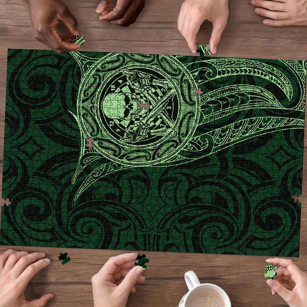 New Zealand Skull Darts Puzzle Aotearoa Maori Chest Tattoo Stylized Green - Aussie Hoodie