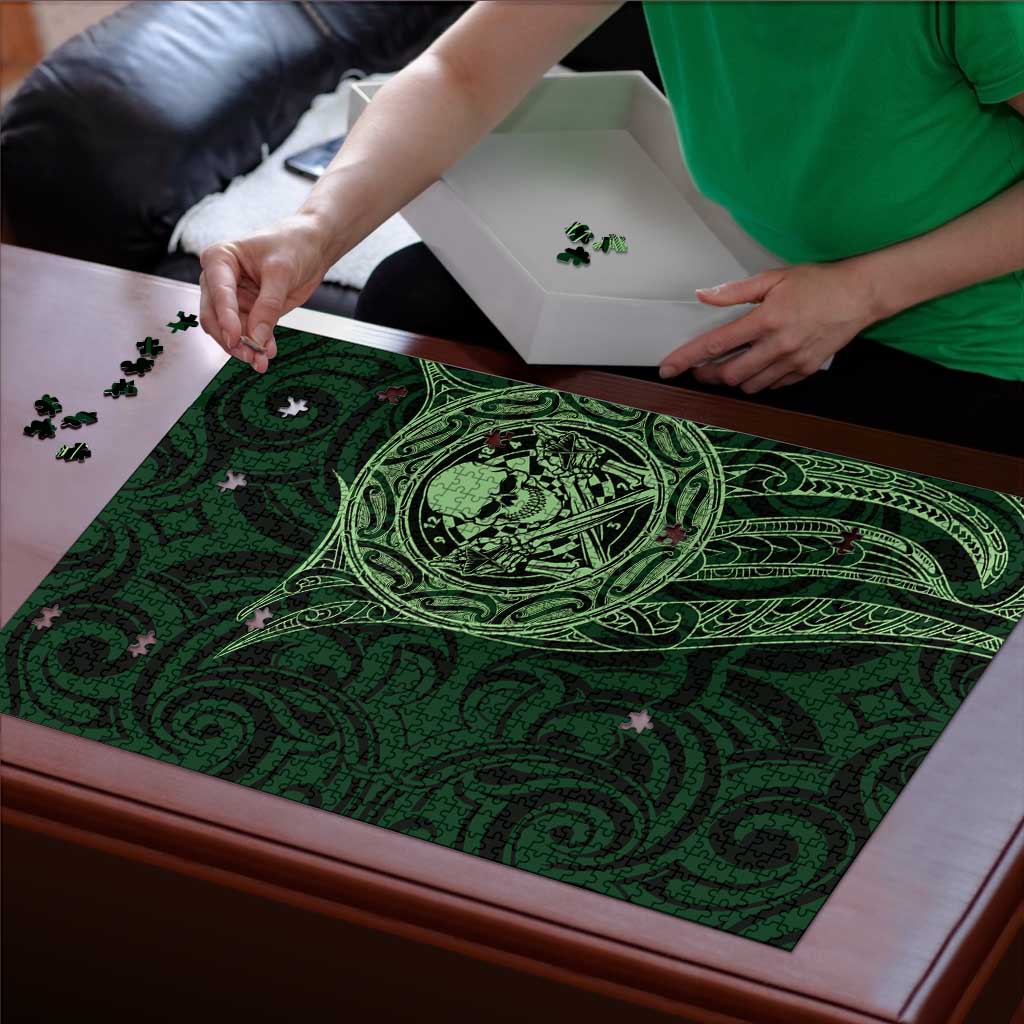 New Zealand Skull Darts Puzzle Aotearoa Maori Chest Tattoo Stylized Green - Aussie Hoodie