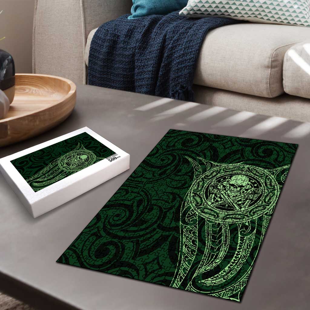 New Zealand Skull Darts Puzzle Aotearoa Maori Chest Tattoo Stylized Green - Aussie Hoodie