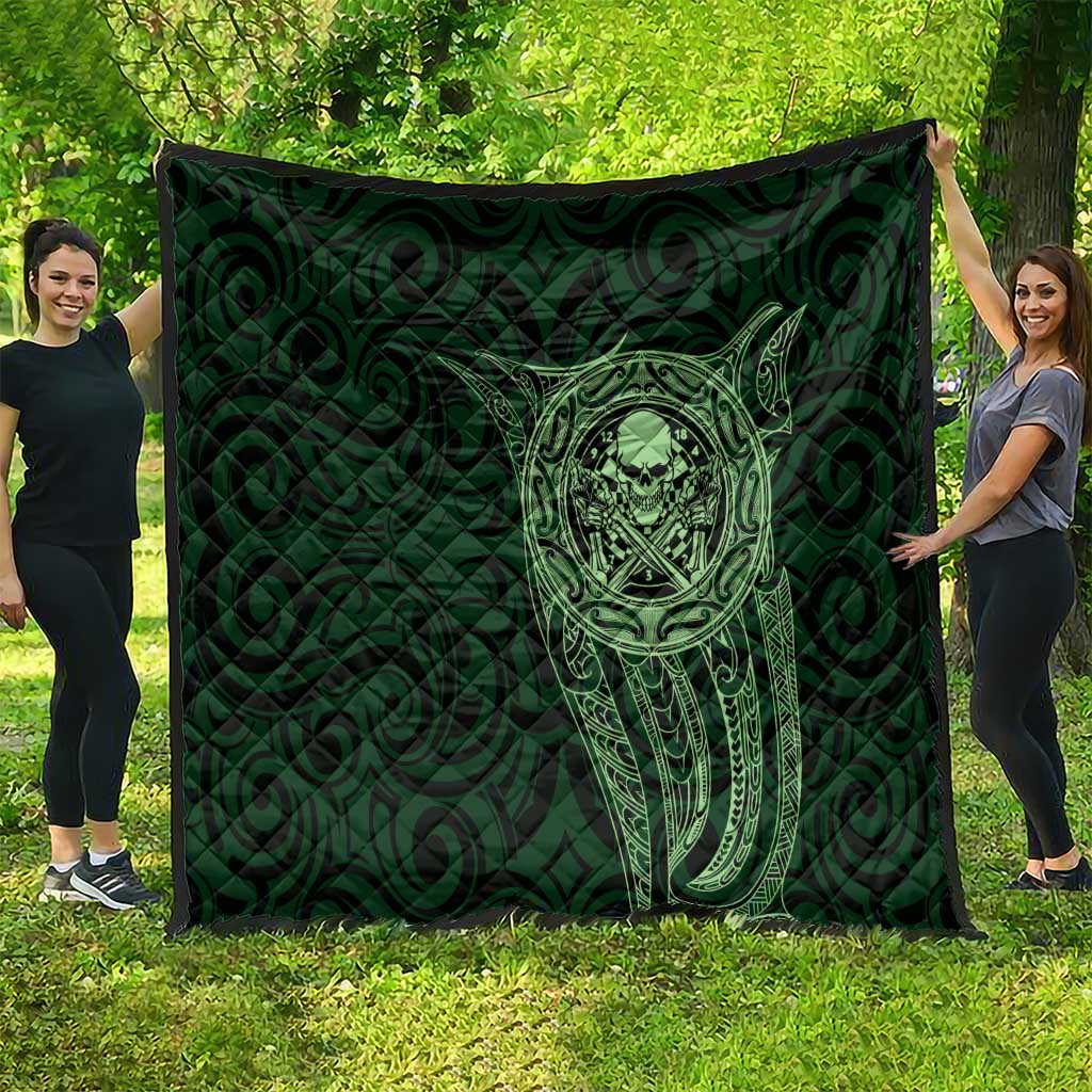 New Zealand Skull Darts Quilt Aotearoa Maori Chest Tattoo Stylized Green - Aussie Hoodie