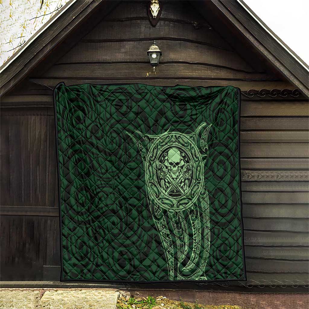New Zealand Skull Darts Quilt Aotearoa Maori Chest Tattoo Stylized Green - Aussie Hoodie