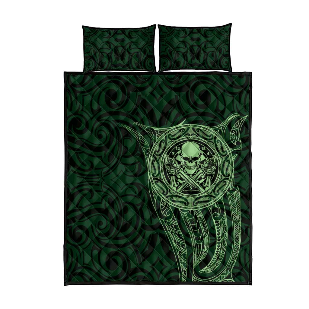 New Zealand Skull Darts Quilt Bed Set Aotearoa Maori Chest Tattoo Stylized Green - Aussie Hoodie