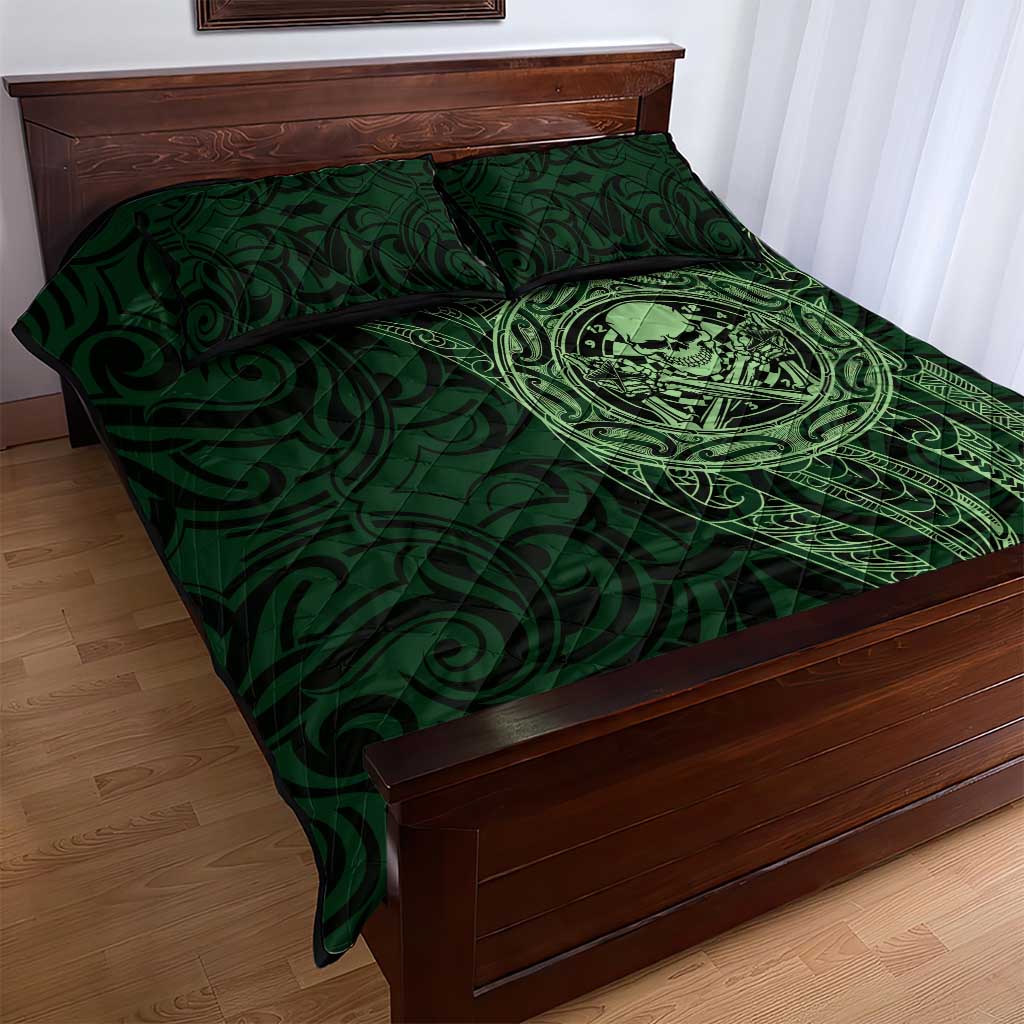 New Zealand Skull Darts Quilt Bed Set Aotearoa Maori Chest Tattoo Stylized Green - Aussie Hoodie