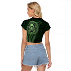 New Zealand Skull Darts Raglan Cropped T Shirt Aotearoa Maori Chest Tattoo Stylized Green - Aussie Hoodie
