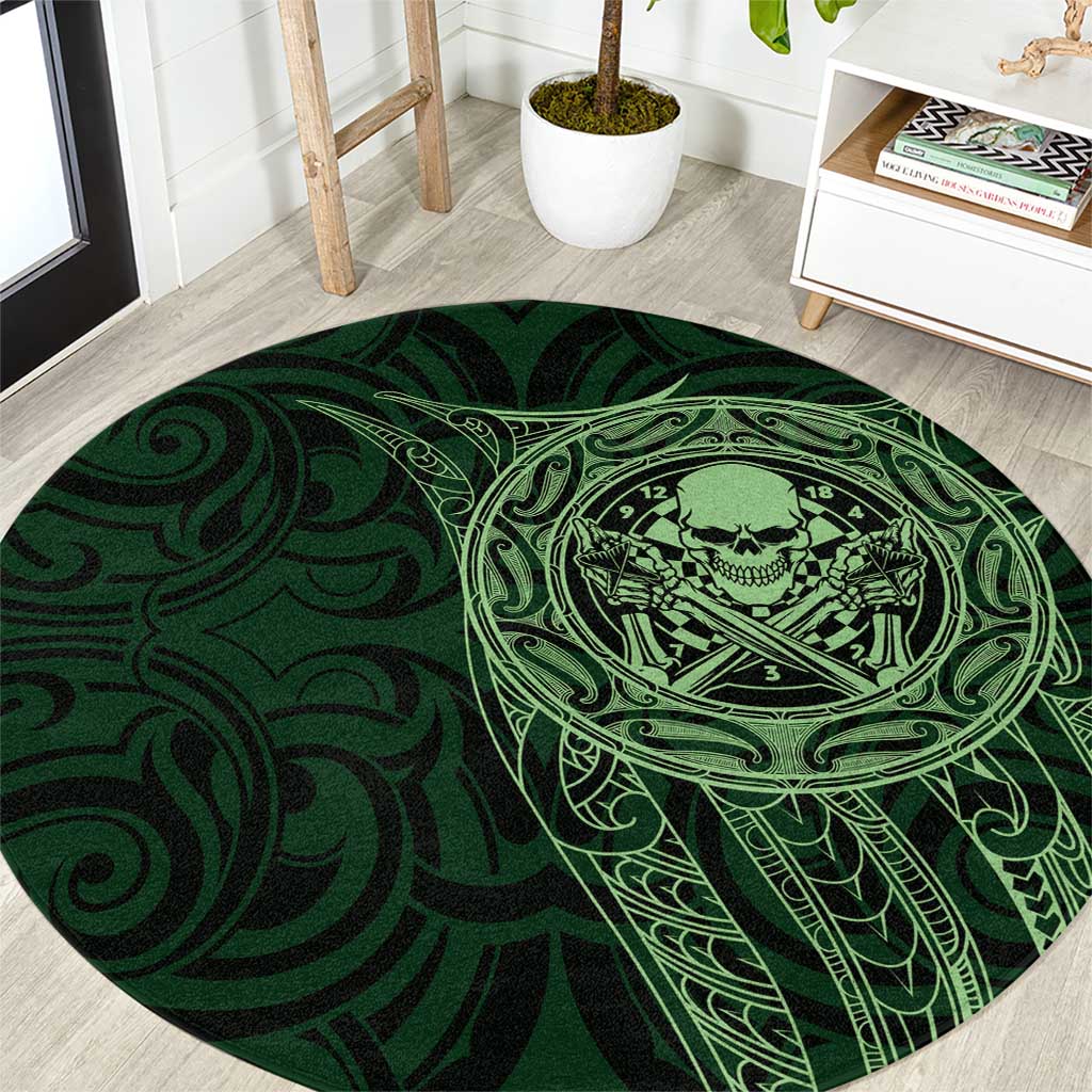 New Zealand Skull Darts Round Carpet Aotearoa Maori Chest Tattoo Stylized Green - Aussie Hoodie