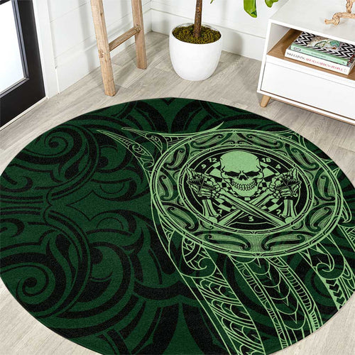New Zealand Skull Darts Round Carpet Aotearoa Maori Chest Tattoo Stylized Green - Aussie Hoodie