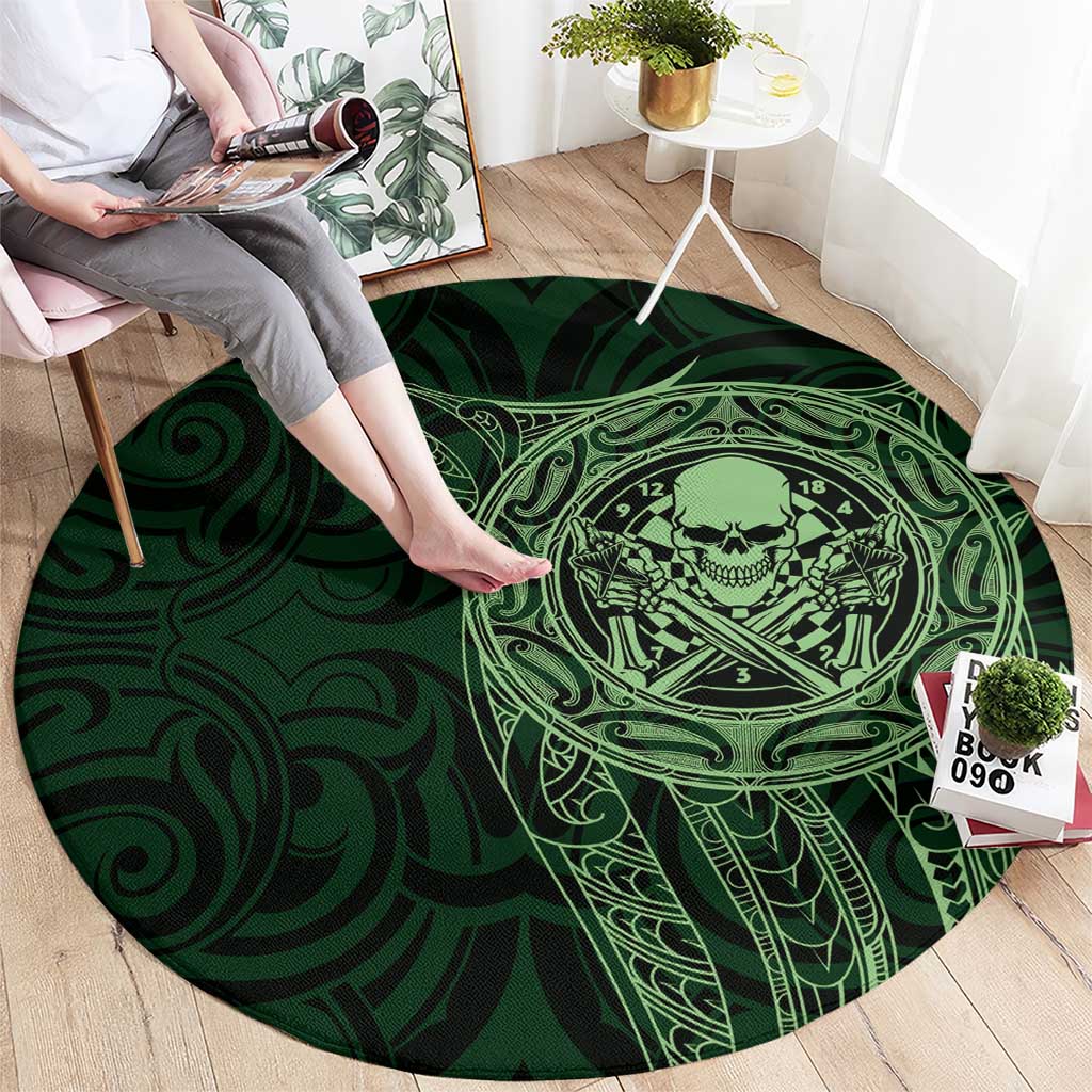 New Zealand Skull Darts Round Carpet Aotearoa Maori Chest Tattoo Stylized Green - Aussie Hoodie