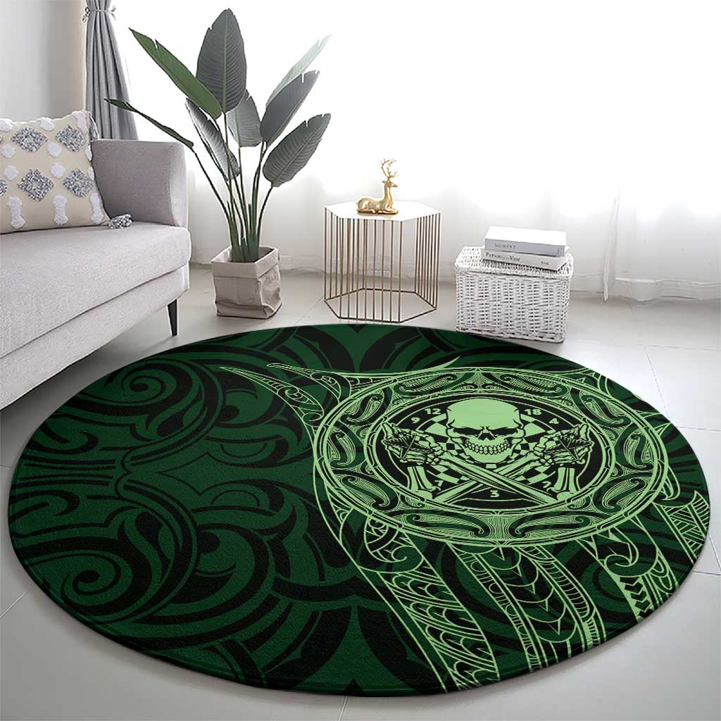 New Zealand Skull Darts Round Carpet Aotearoa Maori Chest Tattoo Stylized Green - Aussie Hoodie