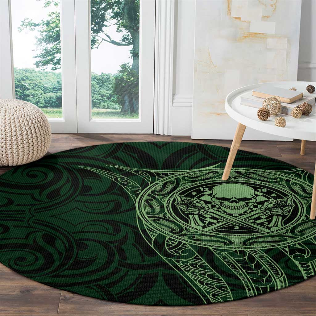 New Zealand Skull Darts Round Carpet Aotearoa Maori Chest Tattoo Stylized Green - Aussie Hoodie