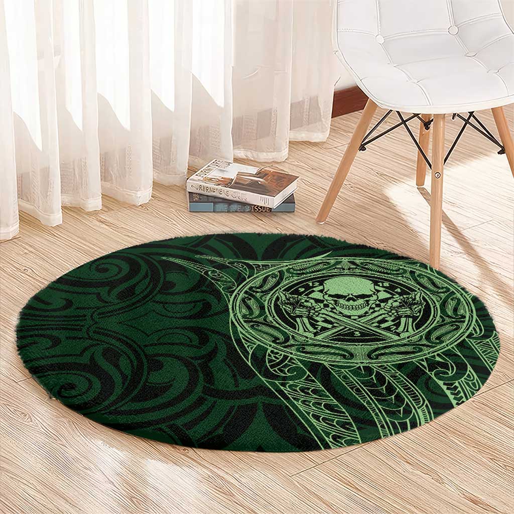New Zealand Skull Darts Round Carpet Aotearoa Maori Chest Tattoo Stylized Green - Aussie Hoodie