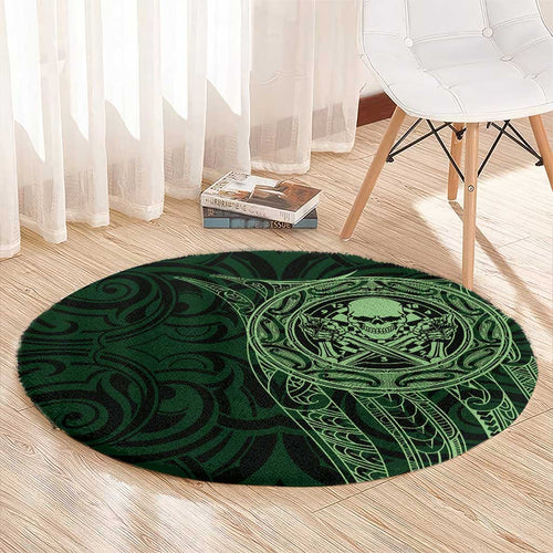 New Zealand Skull Darts Round Carpet Aotearoa Maori Chest Tattoo Stylized Green - Aussie Hoodie
