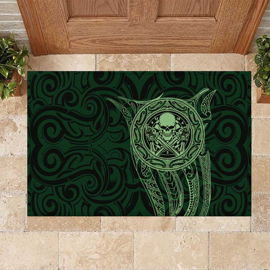 New Zealand Skull Darts Rubber Doormat Aotearoa Maori Chest Tattoo Stylized Green - Aussie Hoodie
