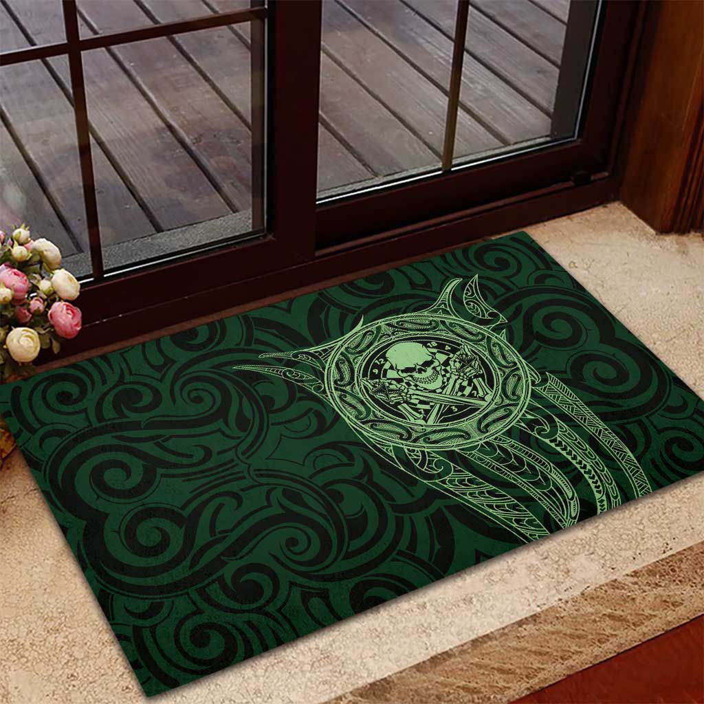 New Zealand Skull Darts Rubber Doormat Aotearoa Maori Chest Tattoo Stylized Green - Aussie Hoodie
