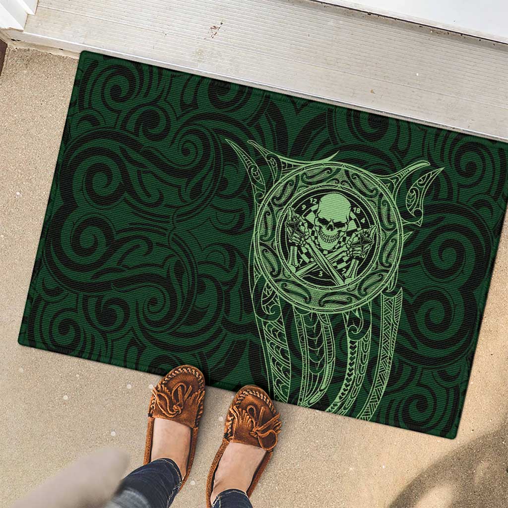New Zealand Skull Darts Rubber Doormat Aotearoa Maori Chest Tattoo Stylized Green - Aussie Hoodie