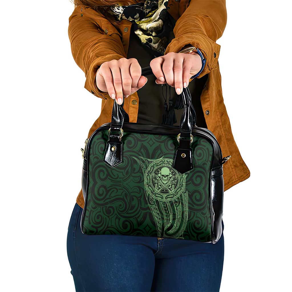 New Zealand Skull Darts Shoulder Handbag Aotearoa Maori Chest Tattoo Stylized Green - Aussie Hoodie