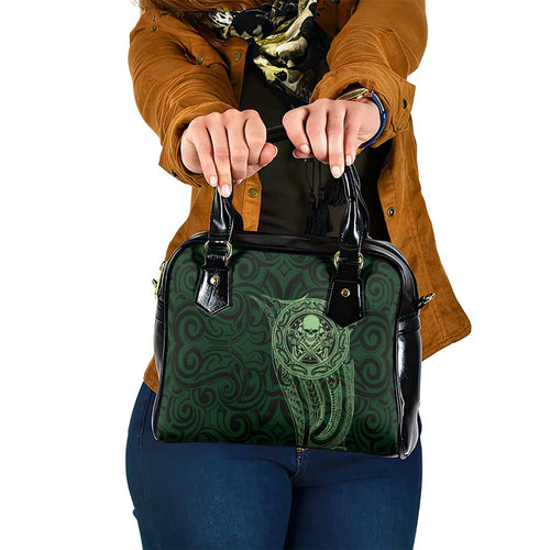 New Zealand Skull Darts Shoulder Handbag Aotearoa Maori Chest Tattoo Stylized Green - Aussie Hoodie