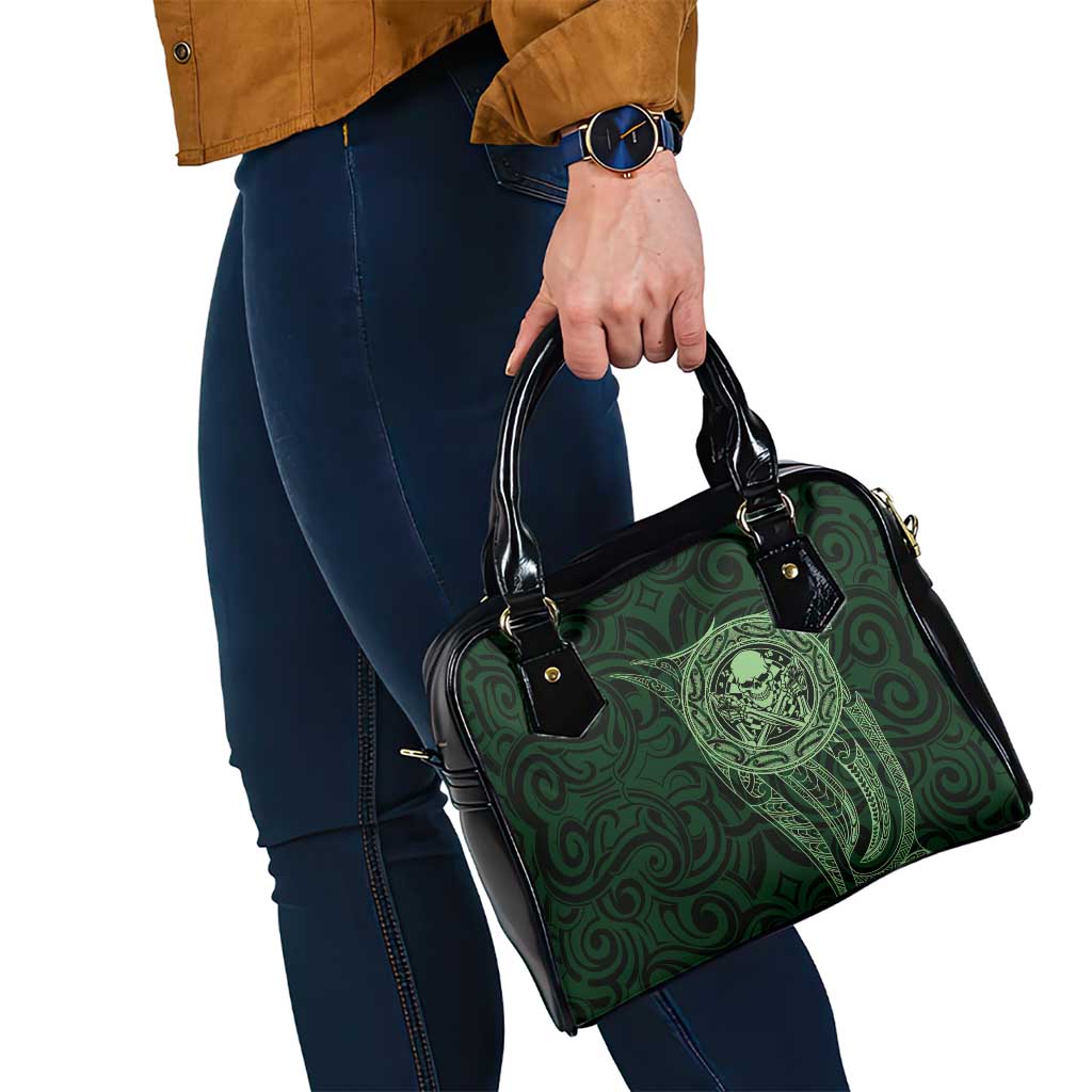 New Zealand Skull Darts Shoulder Handbag Aotearoa Maori Chest Tattoo Stylized Green - Aussie Hoodie