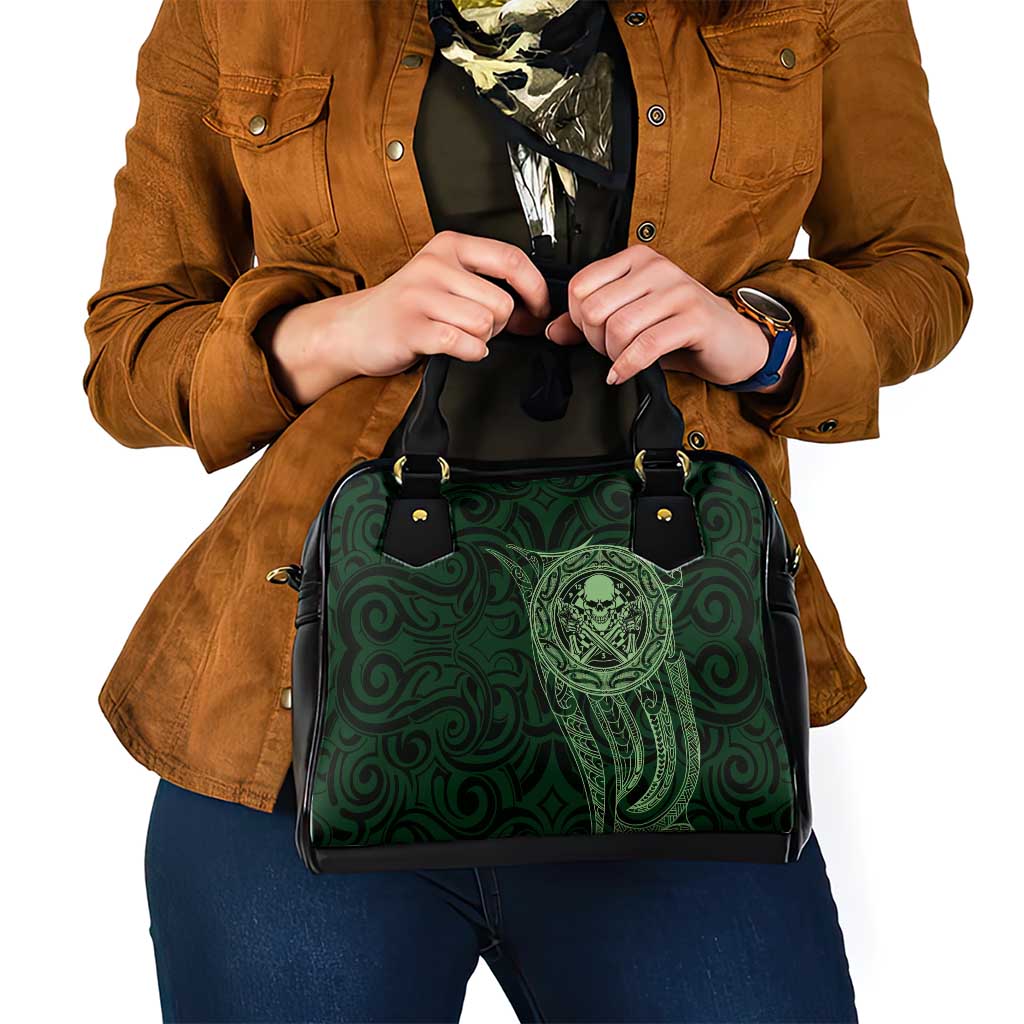 New Zealand Skull Darts Shoulder Handbag Aotearoa Maori Chest Tattoo Stylized Green - Aussie Hoodie