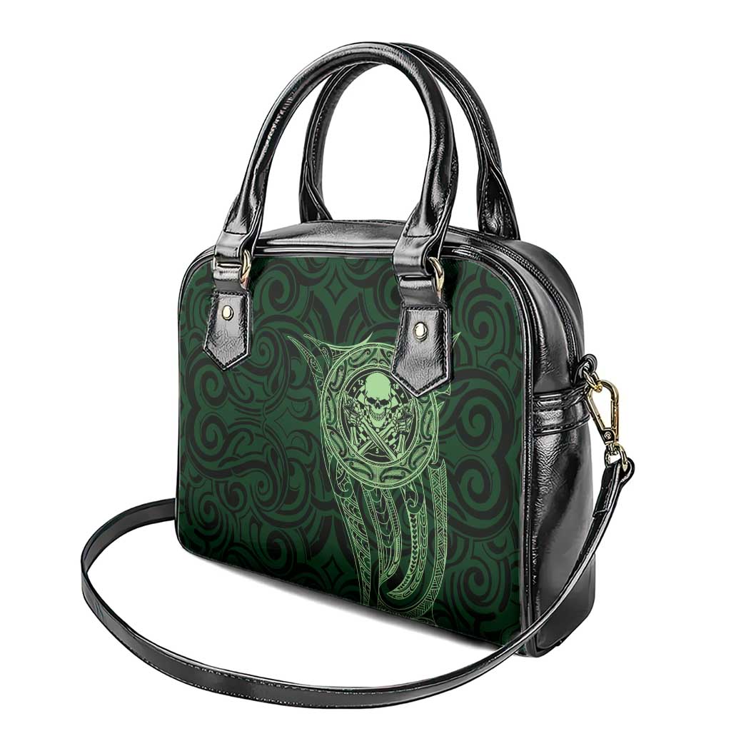 New Zealand Skull Darts Shoulder Handbag Aotearoa Maori Chest Tattoo Stylized Green - Aussie Hoodie