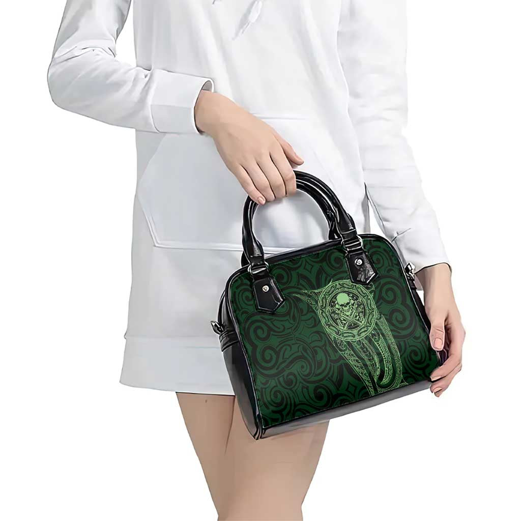 New Zealand Skull Darts Shoulder Handbag Aotearoa Maori Chest Tattoo Stylized Green - Aussie Hoodie