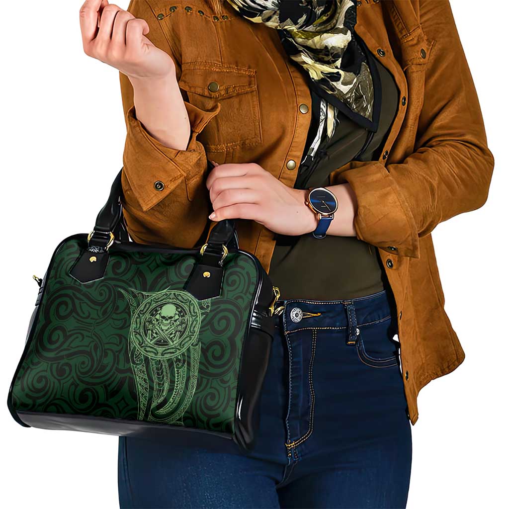 New Zealand Skull Darts Shoulder Handbag Aotearoa Maori Chest Tattoo Stylized Green - Aussie Hoodie
