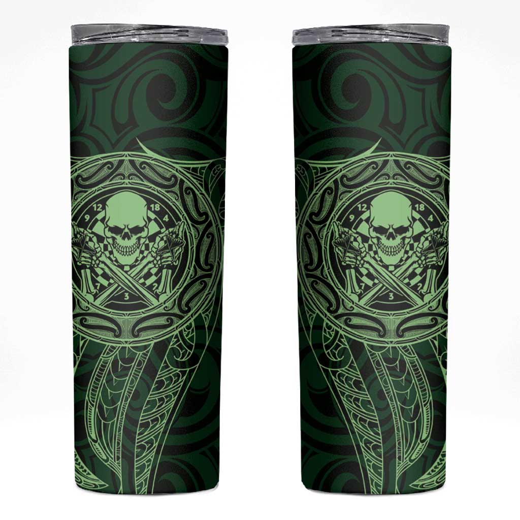 New Zealand Skull Darts Skinny Tumbler Aotearoa Maori Chest Tattoo Stylized Green - Aussie Hoodie