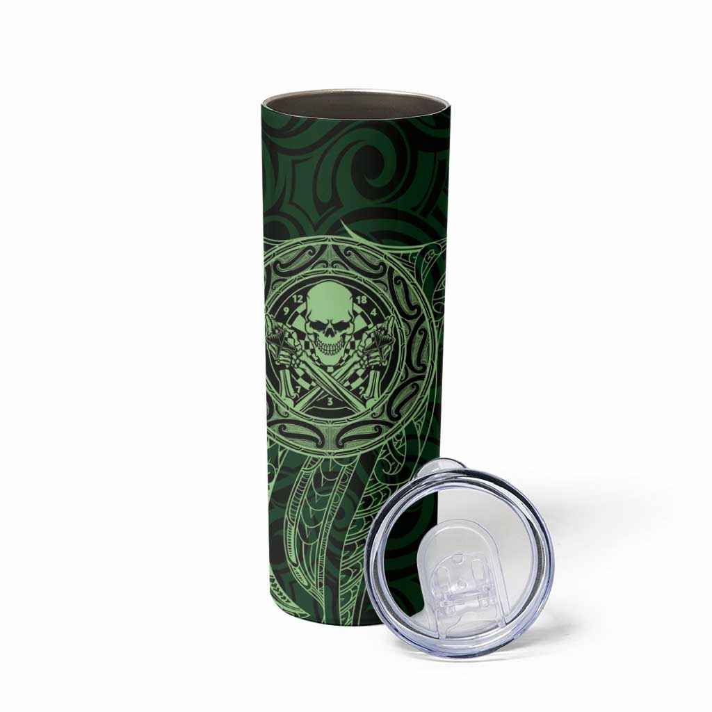 New Zealand Skull Darts Skinny Tumbler Aotearoa Maori Chest Tattoo Stylized Green - Aussie Hoodie