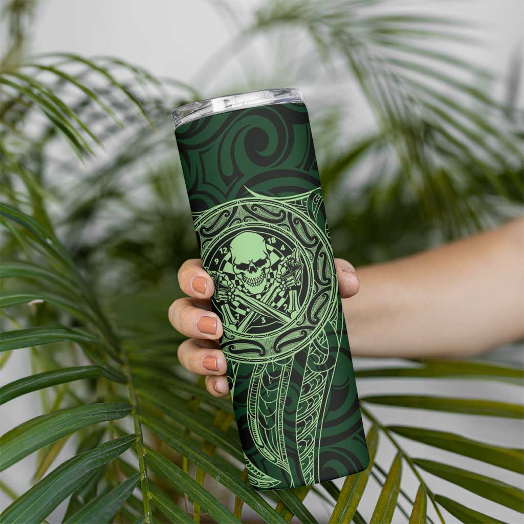 New Zealand Skull Darts Skinny Tumbler Aotearoa Maori Chest Tattoo Stylized Green - Aussie Hoodie