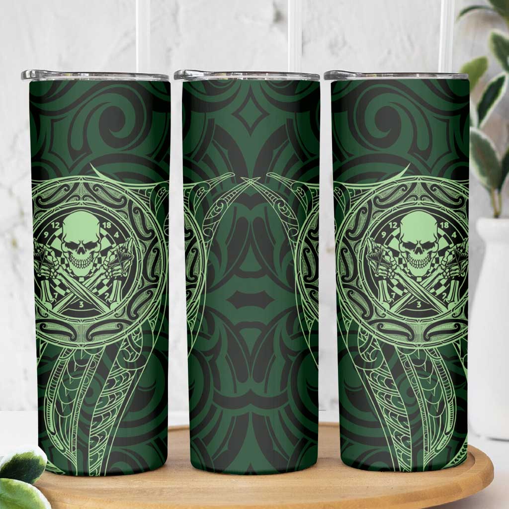 New Zealand Skull Darts Skinny Tumbler Aotearoa Maori Chest Tattoo Stylized Green - Aussie Hoodie