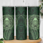 New Zealand Skull Darts Skinny Tumbler Aotearoa Maori Chest Tattoo Stylized Green - Aussie Hoodie