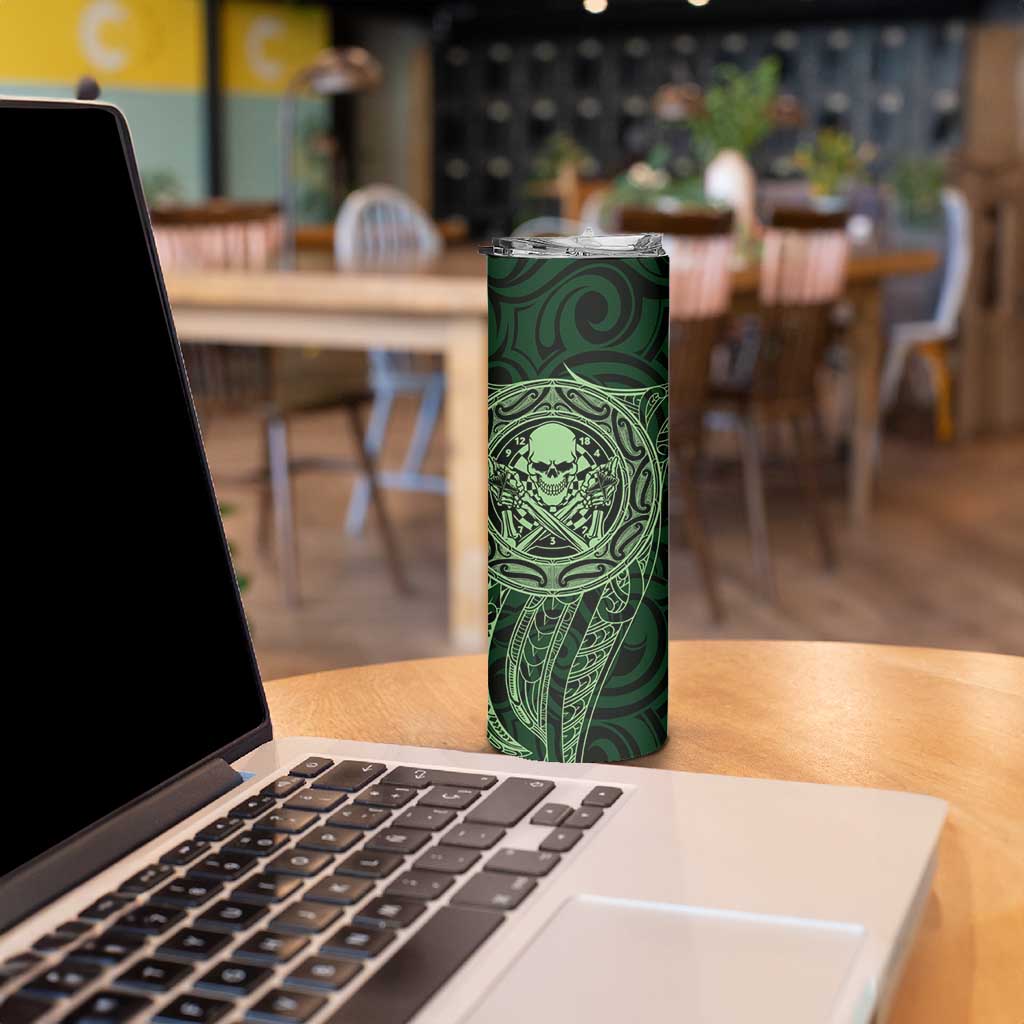 New Zealand Skull Darts Skinny Tumbler Aotearoa Maori Chest Tattoo Stylized Green - Aussie Hoodie