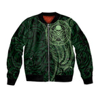 New Zealand Skull Darts Sleeve Zip Bomber Jacket Aotearoa Maori Chest Tattoo Stylized Green - Aussie Hoodie