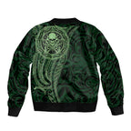 New Zealand Skull Darts Sleeve Zip Bomber Jacket Aotearoa Maori Chest Tattoo Stylized Green - Aussie Hoodie