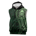 New Zealand Skull Darts Sleeveless Hoodie Aotearoa Maori Chest Tattoo Stylized Green - Aussie Hoodie