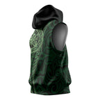 New Zealand Skull Darts Sleeveless Hoodie Aotearoa Maori Chest Tattoo Stylized Green - Aussie Hoodie