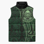 New Zealand Skull Darts Sleeveless Puffer Jacket Aotearoa Maori Chest Tattoo Stylized Green - Aussie Hoodie