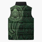 New Zealand Skull Darts Sleeveless Puffer Jacket Aotearoa Maori Chest Tattoo Stylized Green - Aussie Hoodie