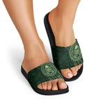 New Zealand Skull Darts Slide Sandals Aotearoa Maori Chest Tattoo Stylized Green - Aussie Hoodie