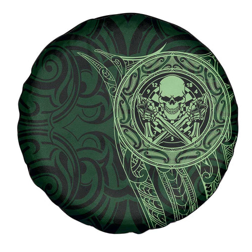 New Zealand Skull Darts Spare Tire Cover Aotearoa Maori Chest Tattoo Stylized Green - Aussie Hoodie