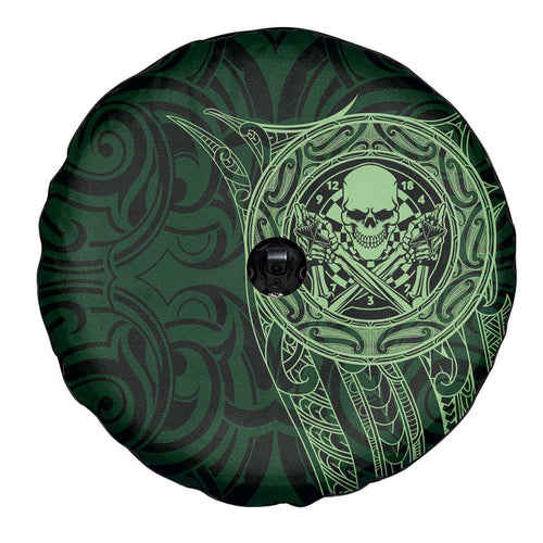 New Zealand Skull Darts Spare Tire Cover Aotearoa Maori Chest Tattoo Stylized Green - Aussie Hoodie