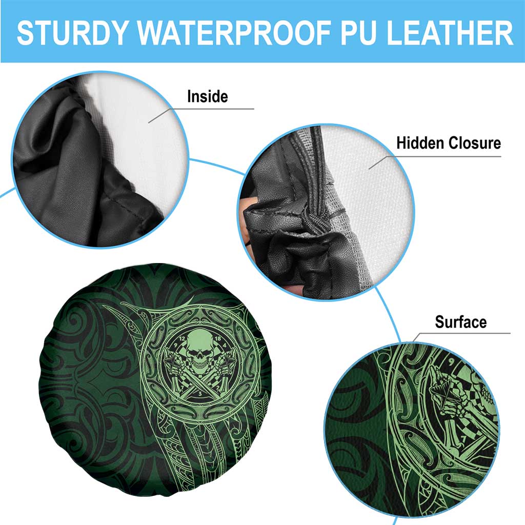 New Zealand Skull Darts Spare Tire Cover Aotearoa Maori Chest Tattoo Stylized Green - Aussie Hoodie